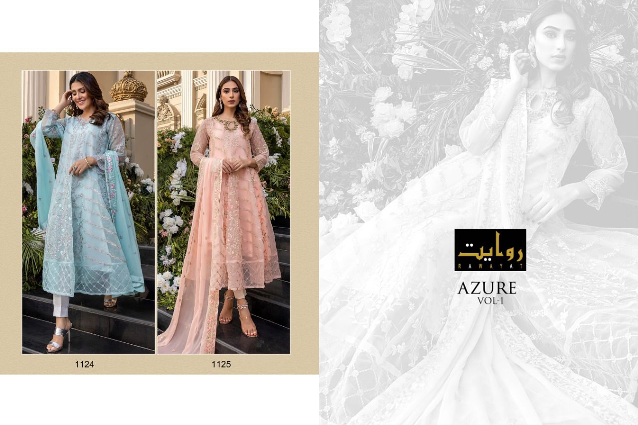 Rawayat Azure 1 Festive Wear Butterfly Net with Embroidery Pakistani Salwar Kameez Collection
